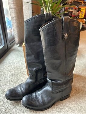 Frye Black Leather Tall Riding Boots - Extended Calf